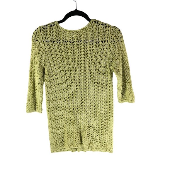 Chicos Womens Open Knit Crochet 3/4 Sleeve Sweater Light Green 1 (US Size M/8) - Picture 2 of 4